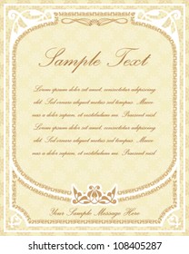 Old parchment design for certificates, invitations, menus etc. with ornamental frame and decor elements and place for Your custom text