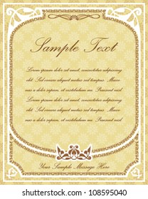 Old parchment design for certificates, invitations, menus etc. with ornamental frame and decor elements and place for Your custom text