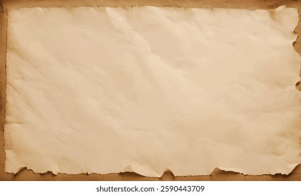 Old parchment isolated on white background, top view, with natural tears