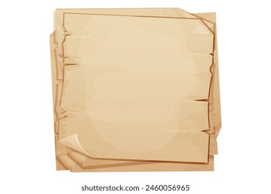 Old parchment paper page, aged sheet surface, map, book blank isolated in white backgrund. History ancient document.