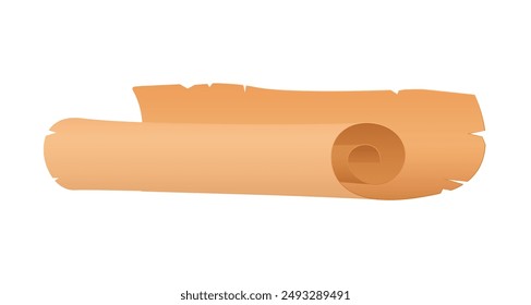 Old parchment paper roll, rolled scroll of antique papyrus, medieval document vector illustration