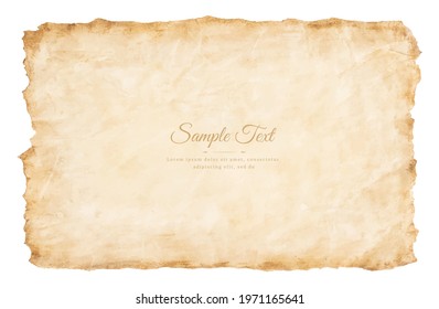 old parchment paper sheet. Vintage aged or texture isolated on white background.