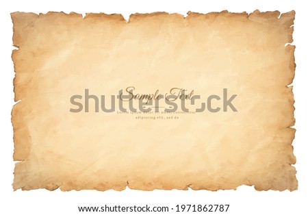 old parchment paper sheet vintage aged or texture isolated on white background.