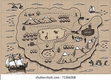 Old Parchment Pirate Map Doodle Stock Vector (Royalty Free) 71306308 ...
