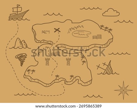 Old parchment with pirate map, pirate treasure map