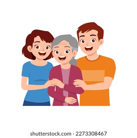old parent standing with adult young child and smile