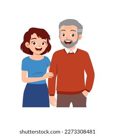 old parent standing with adult young child and smile