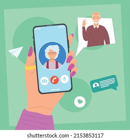 old parents communicating in smartphone tech