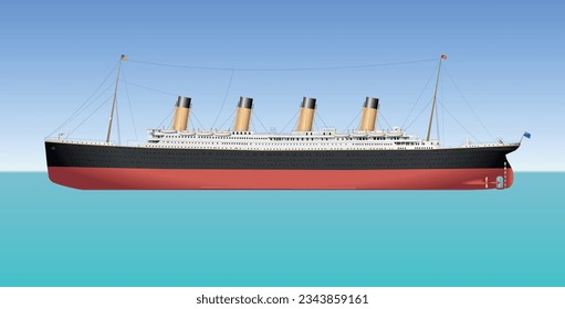 Old passenger cruise ship RMS Titanic. Sea transport. Vector illustration.