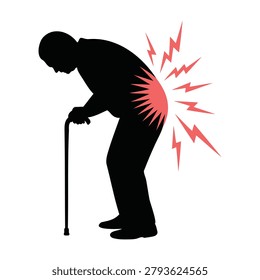Old Patient Suffering Lower Back Pain Lumbago Silhouette