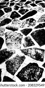 Old paved vintage alley, uneven paseo way footpath. Retro dirty stony pathway ancient city. Modern grunge grimy stone blocks straight road. Shabby stained rustic aged messy minimal design avenue sett