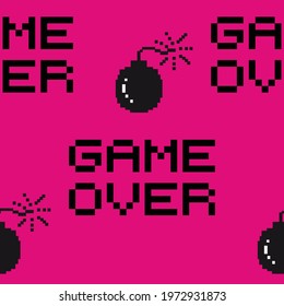 Old PC Game Over nostalgia repeat pattern on magenta background