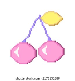 Estilo pc antiguo Icono de cereza de arte de píxeles Ilustración vectorial aislada sobre fondo blanco