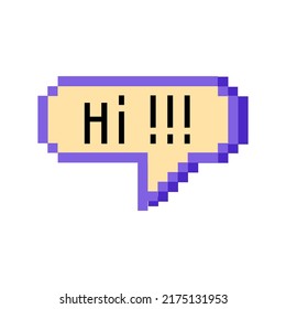 Old pc style text Hi in dialog box Pixel art Isolated vector illustration on white background