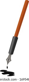 Old pen with ink, illustration, vector on white background