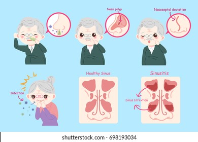old peopele with nose problem on blue background