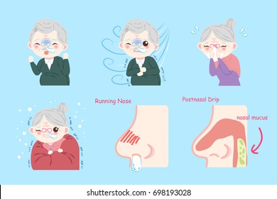 old peopele with sick problem on blue background
