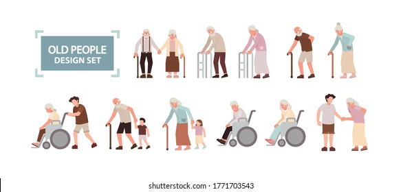 Old people activity design set