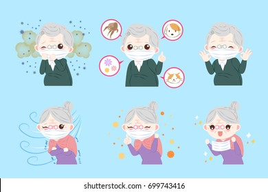old people with allergy problem on the blue background