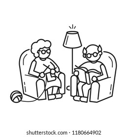 Old people at armchair concept background. Outline old people at armchair vector concept background for web design isolated on white background