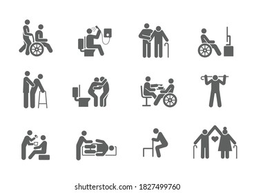 Old People Care Activities Icon Set