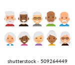 Old people cartoon avatars set. Isolated vector illustration of diverse senior characters.