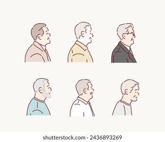 Old people cartoon avatars set.Hand drawn style vector design illustrations.