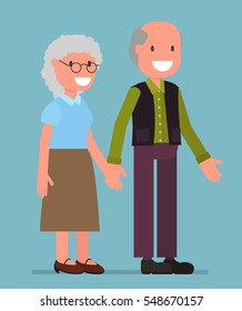 Old people couple hold hand together - vector illustration, flat, simple design style