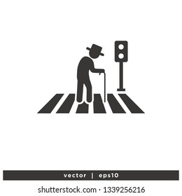 old people cross the street icon symbol vector