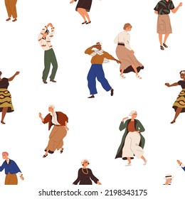 Viejos con el patrón de la fiesta de baile. Diseño de fondo impecable con hombres mayores, mujeres bailando música. Caracteres mayores que repiten la impresión, textura interminable para la decoración. Ilustración vectorial gráfica plana