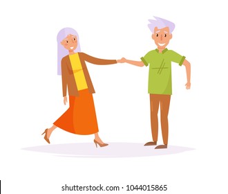 Old people dancing. Vector. Cartoon. Isolated art on white background. Flat