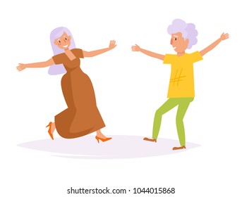 Old people dancing. Vector. Cartoon. Isolated art on white background. Flat