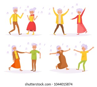 Old People Dancing. Vector. Cartoon. Isolated Art On White Background. Flat