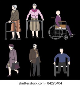 old people and disabled persons , vector