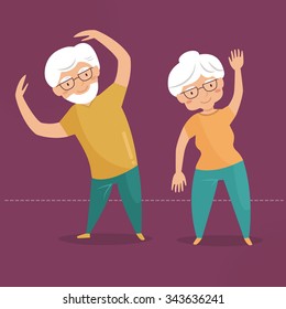 Old People Doing Exercises. Grandparents. Sport. Vector Isolated Illustration. Cartoon Character. 