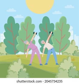 old people doing exercises at park