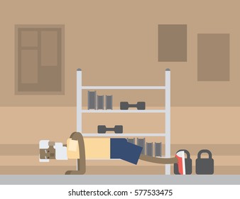 Old people doing exercises. Vector illustration. Cartoon character.