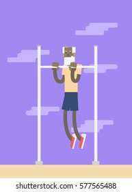 Old people doing exercises. Vector illustration. Cartoon character.