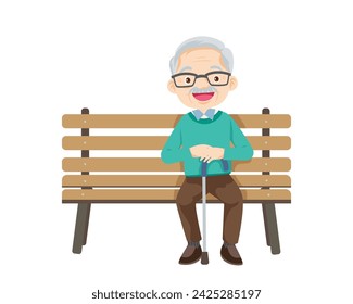 Old people, elderly man sitting on bench. Senior citizens, retired grandparents