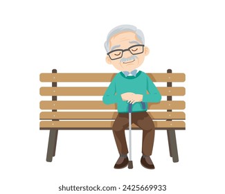 Old people, elderly man sitting on bench. Senior citizens, retired grandparents