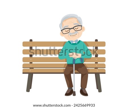 Old people, elderly man sitting on bench. Senior citizens, retired grandparents