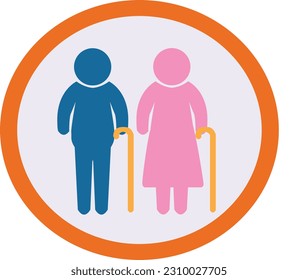 Old people or elderly symbol, old couple with canes symbol icon.