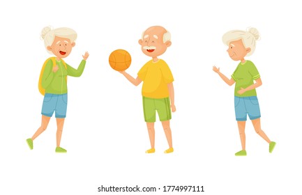 Old People Engaged in Different Activities Vector Set