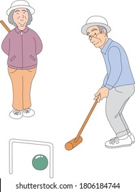 
Old people enjoying gateball in the square