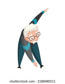 Old People Exercises. Healthy Active Lifestyle Of Older Male. Elderly People Doing Morning Gymnastic. Old Man Doing Exercises. Sport And Leisure