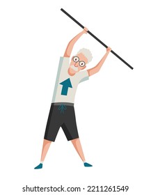 Old People Exercises. Healthy Active Lifestyle Of Older Male. Elderly People Doing Morning Gymnastic. Old Man Doing Exercises. Sport And Leisure