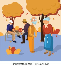 old people in the garden autumn vector