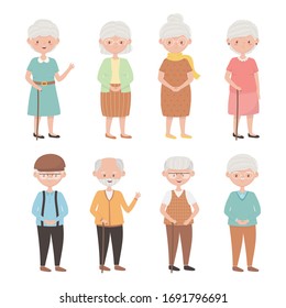 old people, group of grandparents. grandmothers grandfathers. mature senior persons cartoon characters vector illustration