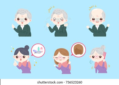 old people with hair concept on the blue background