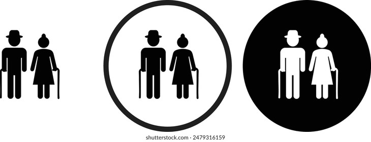 Old People icon black outline for web site design 
and mobile dark mode apps 
Vector illustration on a white background